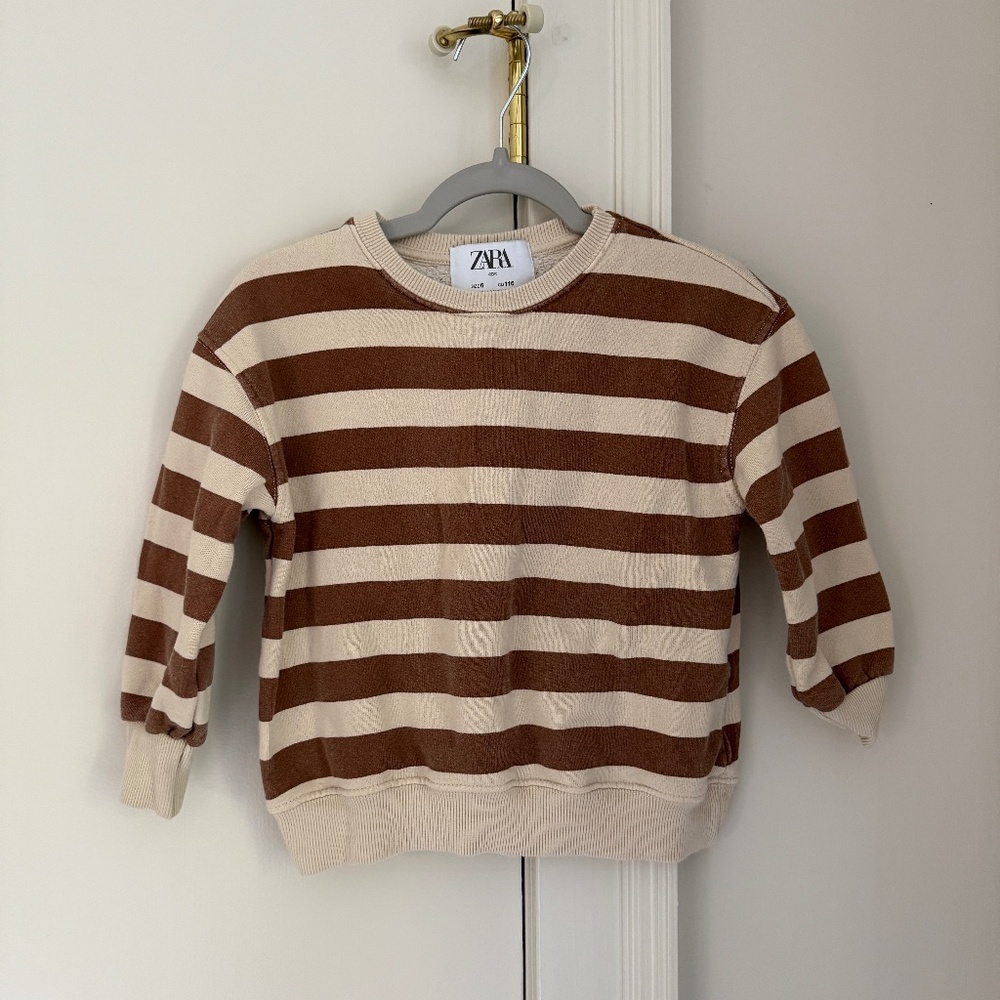 Zara Kids Brown and Cream Striped Sweatshirt Jumper size 6.